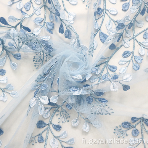 Bleu ciel Afrique Dentelle Tissu Fleur Broderie Dentelle